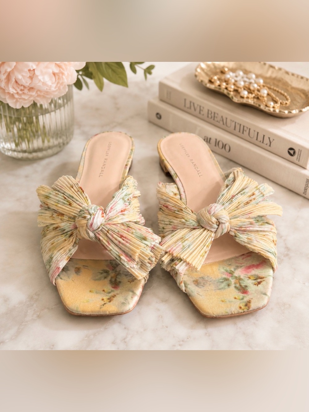 Loeffler randall daphne pleated Bow slide sandal slip on size 8.5